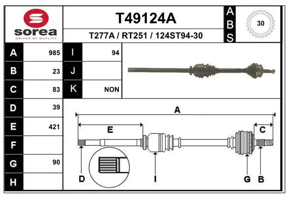 Handler.Part Drive shaft EAI T49124A 1