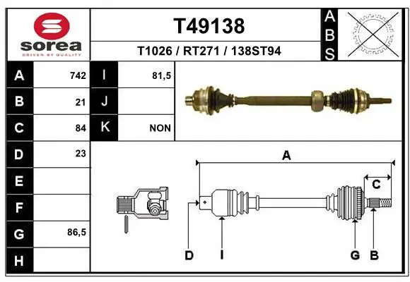 Handler.Part Drive shaft EAI T49138 1