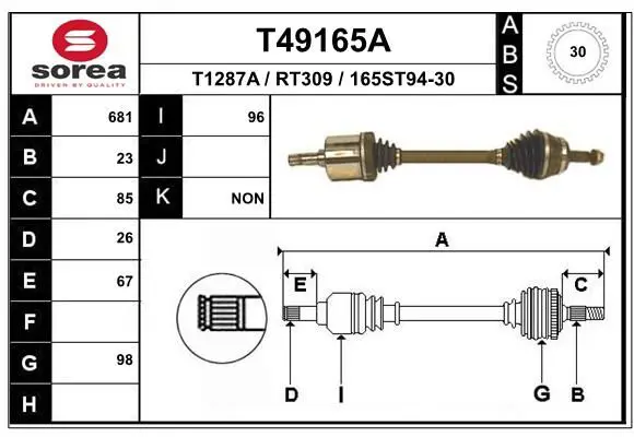 Handler.Part Drive shaft EAI T49165A 1