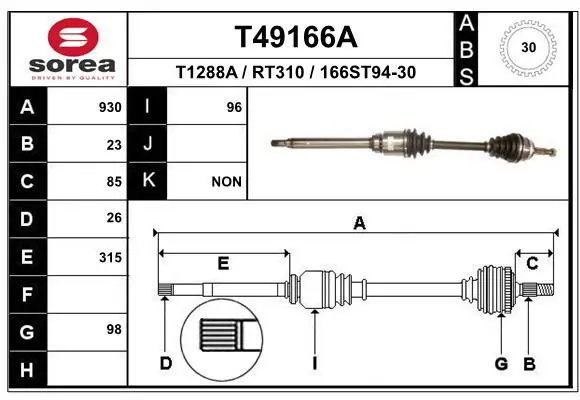 Handler.Part Drive shaft EAI T49166A 1