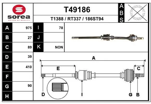 Handler.Part Drive shaft EAI T49186 1