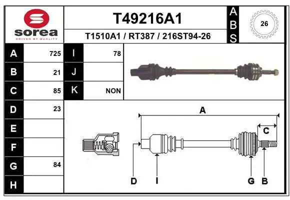 Handler.Part Drive shaft EAI T49216A1 1