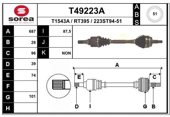 Handler.Part Drive shaft EAI T49223A 1