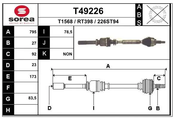 Handler.Part Drive shaft EAI T49226 1