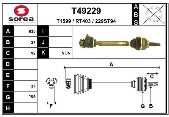 Handler.Part Drive shaft EAI T49229 1