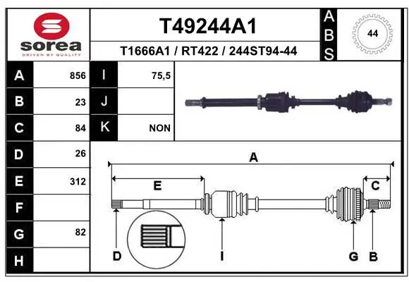 Handler.Part Drive shaft EAI T49244A1 1