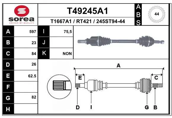 Handler.Part Drive shaft EAI T49245A1 1