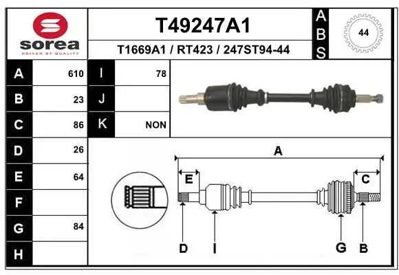 Handler.Part Drive shaft EAI T49247A1 1