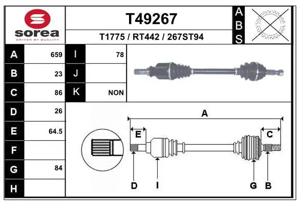 Handler.Part Drive shaft EAI T49267 1