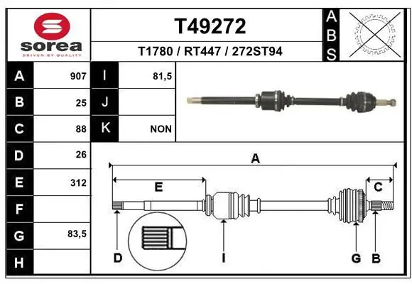 Handler.Part Drive shaft EAI T49272 1