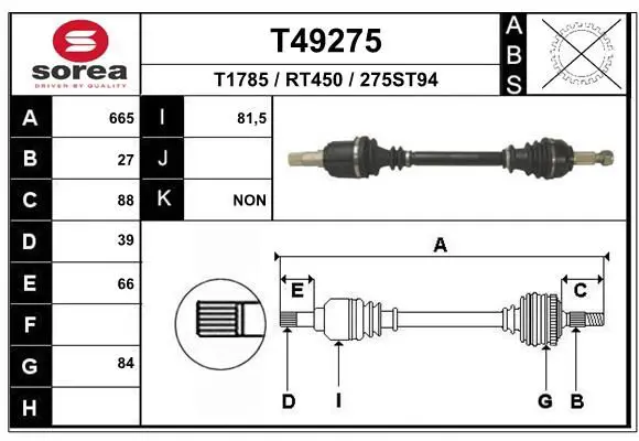 Handler.Part Drive shaft EAI T49275 1