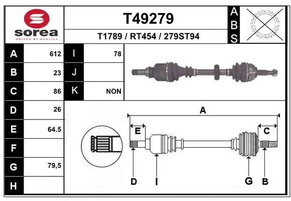 Handler.Part Drive shaft EAI T49279 1