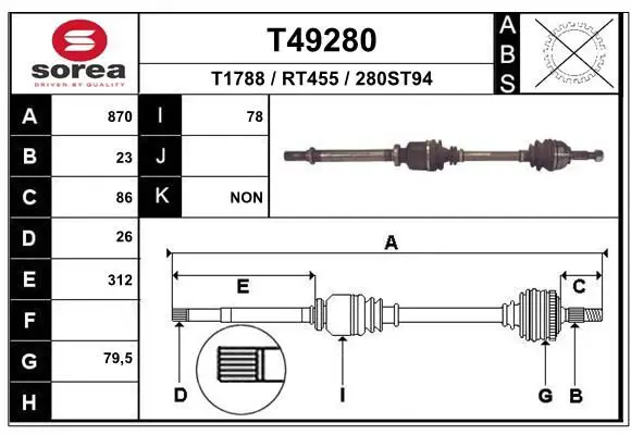 Handler.Part Drive shaft EAI T49280 1