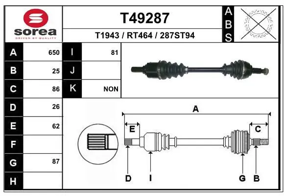 Handler.Part Drive shaft EAI T49287 1