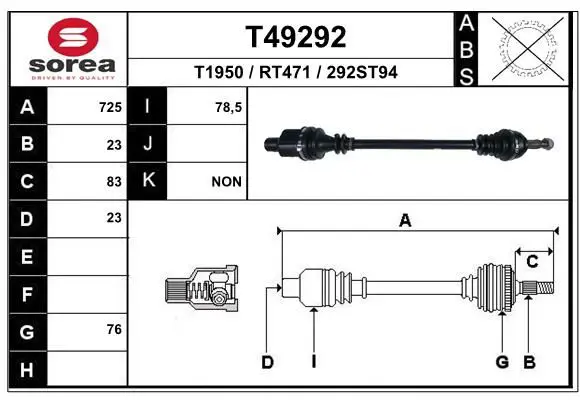 Handler.Part Drive shaft EAI T49292 1