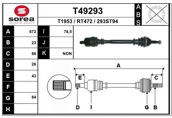 Handler.Part Drive shaft EAI T49293 1