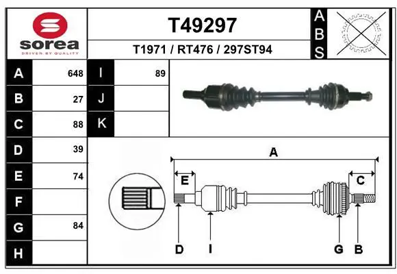 Handler.Part Drive shaft EAI T49297 1