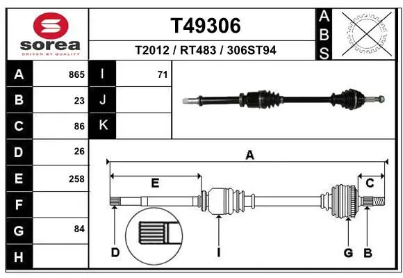 Handler.Part Drive shaft EAI T49306 1