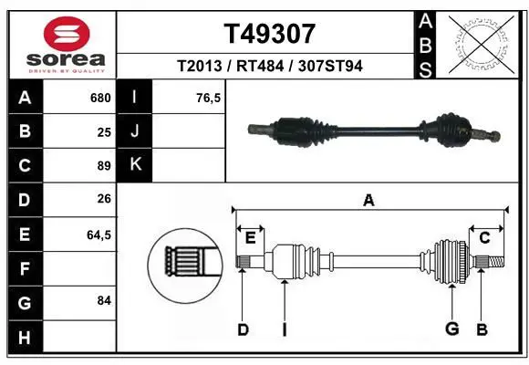 Handler.Part Drive shaft EAI T49307 1