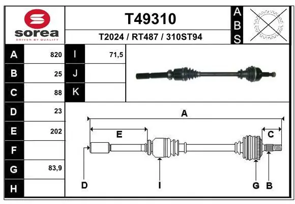 Handler.Part Drive shaft EAI T49310 1