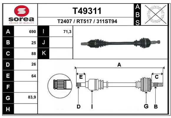 Handler.Part Drive shaft EAI T49311 1