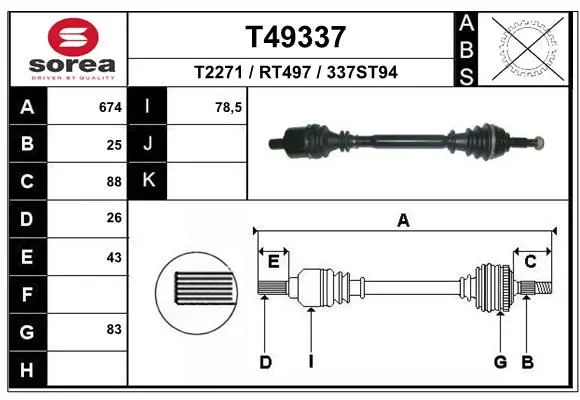 Handler.Part Drive shaft EAI T49337 1