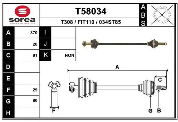 Handler.Part Drive shaft EAI T58034 1