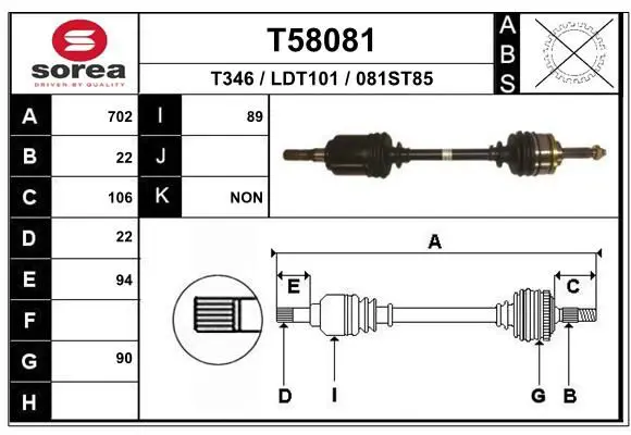 Handler.Part Drive shaft EAI T58081 1