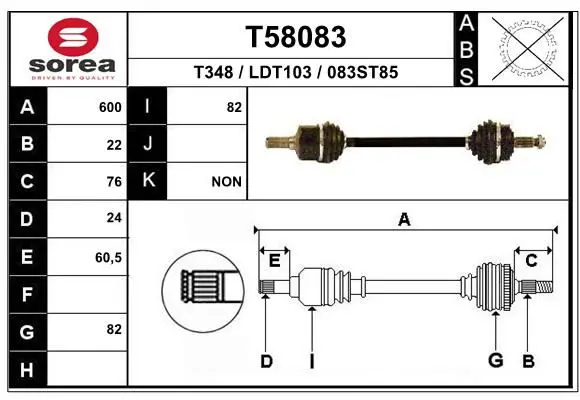 Handler.Part Drive shaft EAI T58083 1