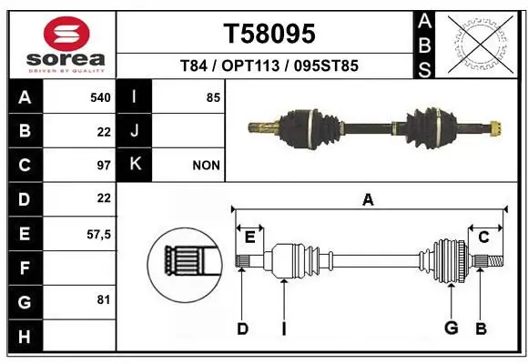 Handler.Part Drive shaft EAI T58095 1