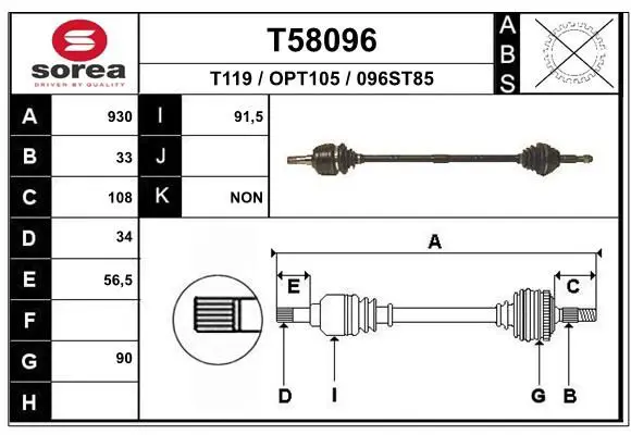 Handler.Part Drive shaft EAI T58096 1