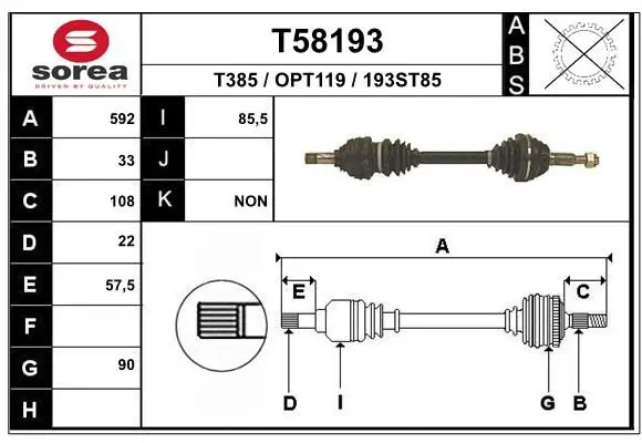 Handler.Part Drive shaft EAI T58193 1