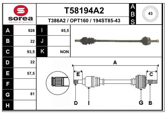 Handler.Part Drive shaft EAI T58194A2 1