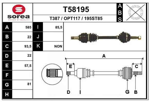 Handler.Part Drive shaft EAI T58195 1