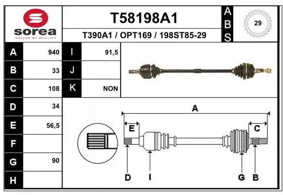 Handler.Part Drive shaft EAI T58198A1 1