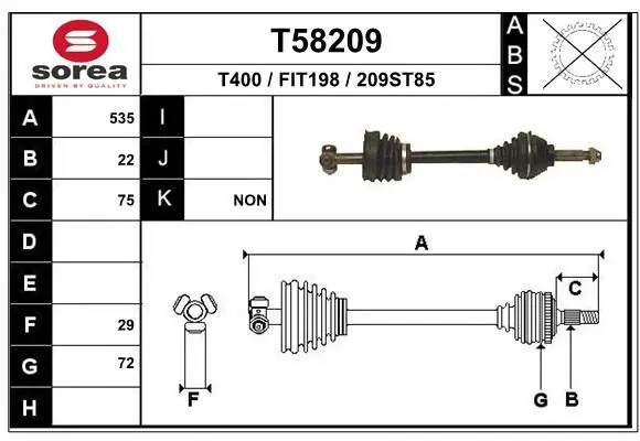 Handler.Part Drive shaft EAI T58209 1