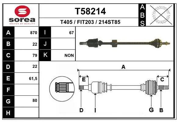 Handler.Part Drive shaft EAI T58214 1