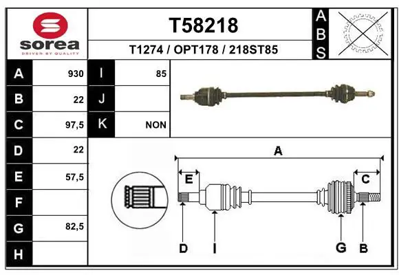 Handler.Part Drive shaft EAI T58218 1