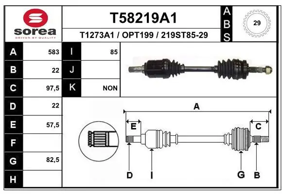 Handler.Part Drive shaft EAI T58219A1 1