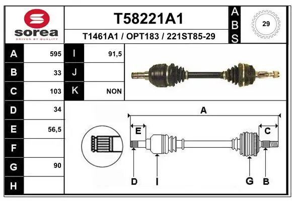 Handler.Part Drive shaft EAI T58221A1 1