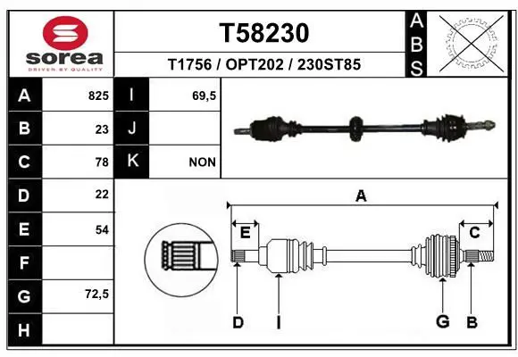 Handler.Part Drive shaft EAI T58230 1