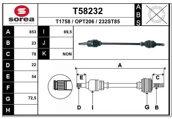 Handler.Part Drive shaft EAI T58232 1