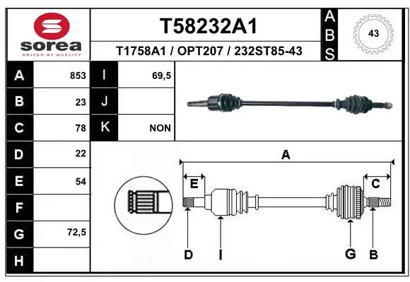 Handler.Part Drive shaft EAI T58232A1 1