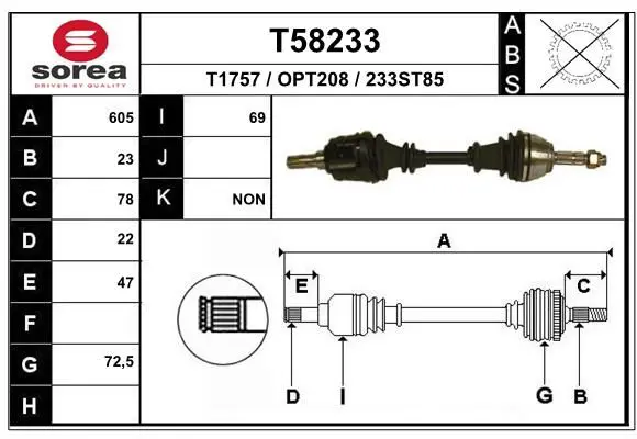 Handler.Part Drive shaft EAI T58233 1