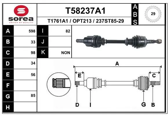 Handler.Part Drive shaft EAI T58237A1 1