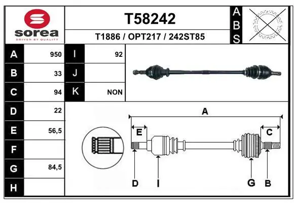 Handler.Part Drive shaft EAI T58242 1