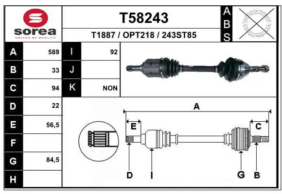 Handler.Part Drive shaft EAI T58243 1