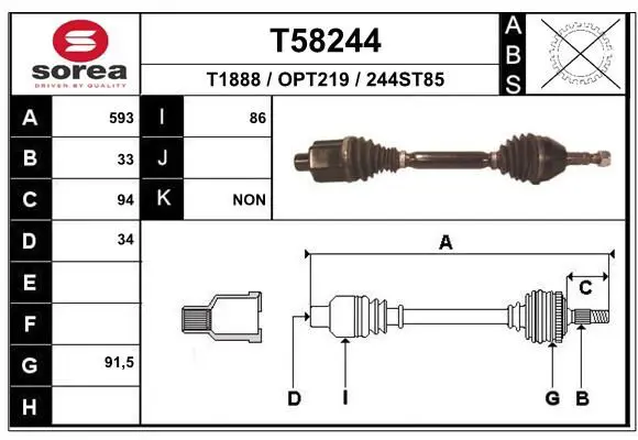 Handler.Part Drive shaft EAI T58244 1