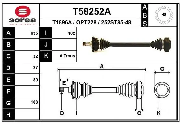 Handler.Part Drive shaft EAI T58252A 1