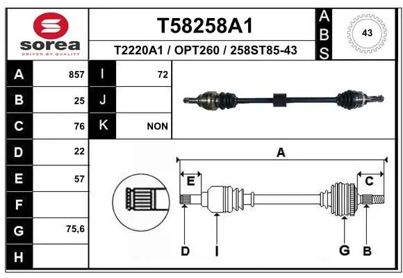 Handler.Part Drive shaft EAI T58258A1 1